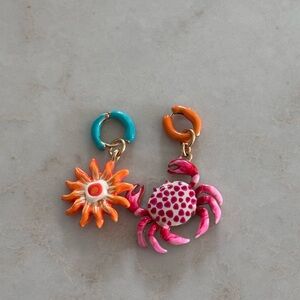NWOT Zara Marine Mismatched Crab & Sun Earrings | Colorful Summer Statement